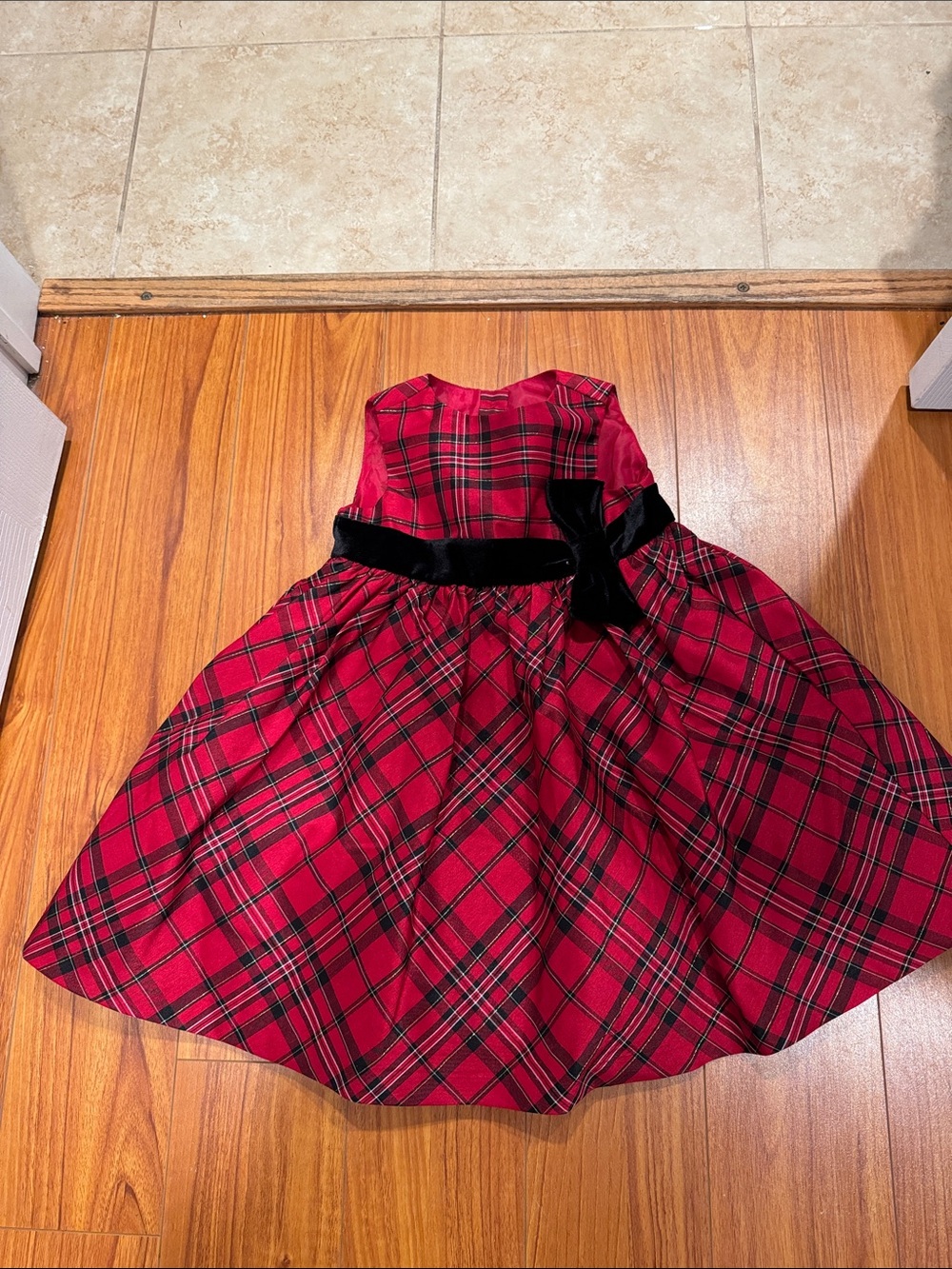 Gymboree Red Plaid Girls' Party Dress with Black Velvet Bow
